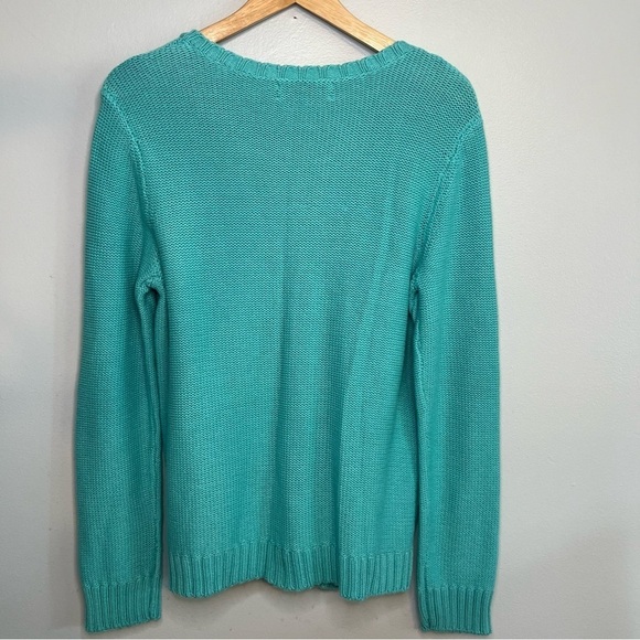 JNY Open Front Buttons Cable Knit Cardigan Teal Sz M Cotton Cottagecore Pocket - Picture 15 of 15